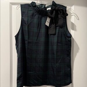 NWT J Crew Factory women’s tartan plaid top with ruffle neck and bow - medium